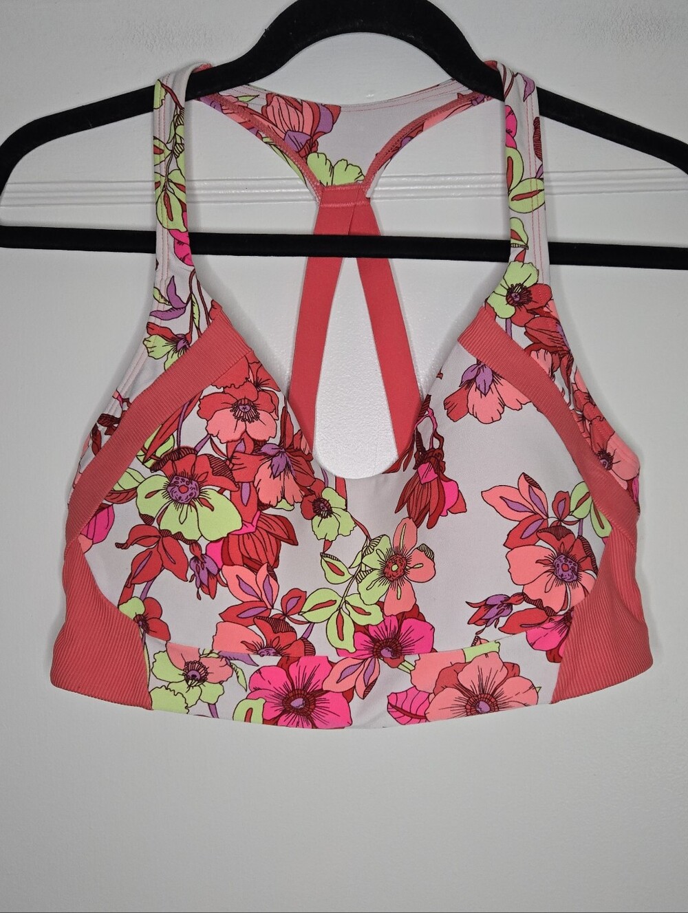 Avia Floral White Coral Padded Sports Bra Women's Large